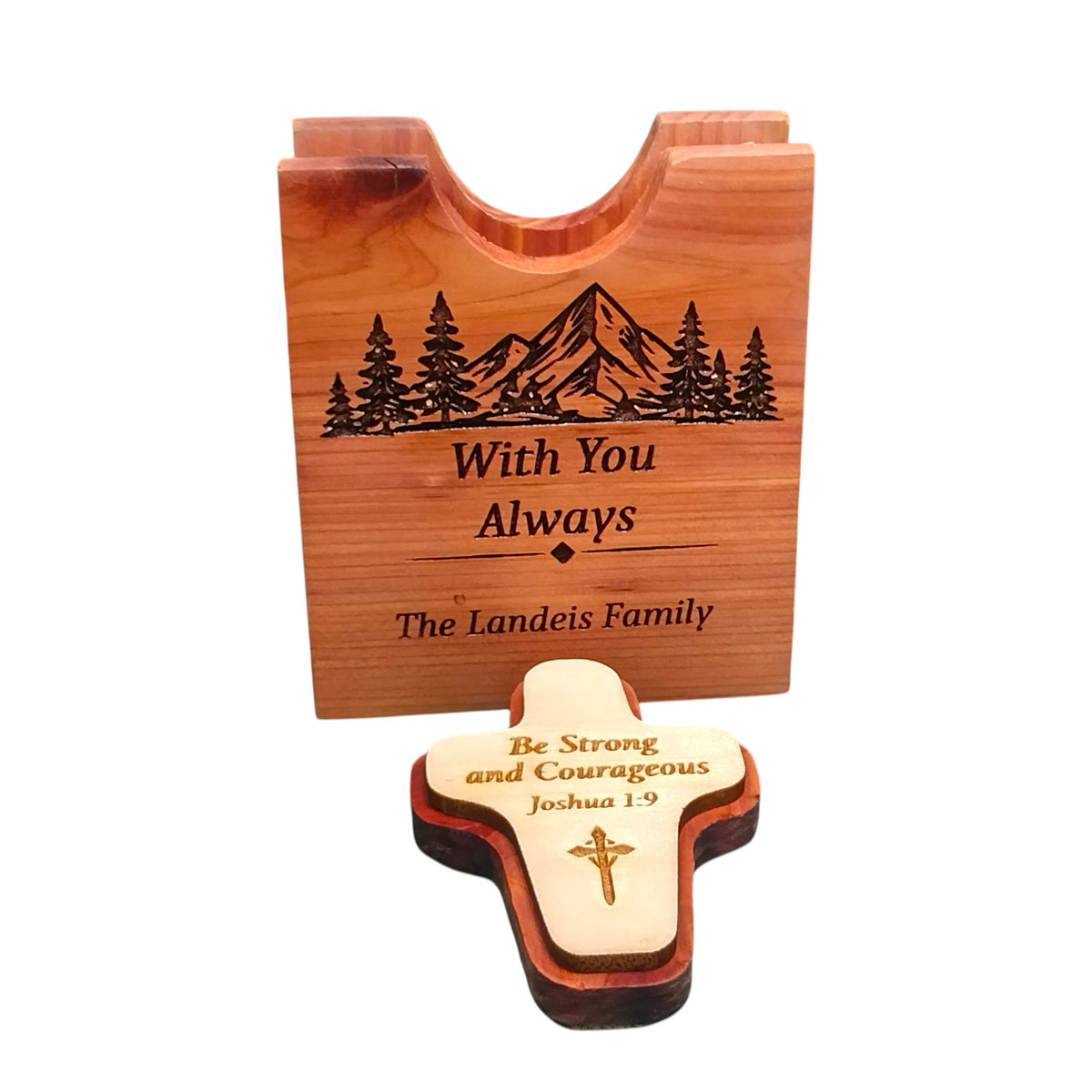 Personalized Pocket Cross & Cedar Keepsake Holder