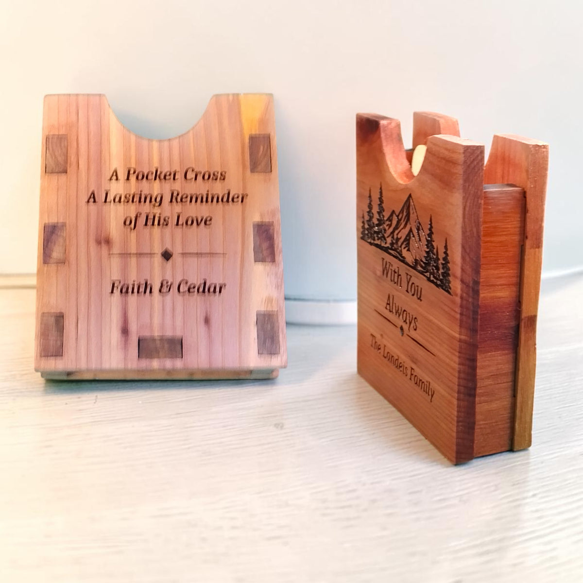 Personalized Pocket Cross & Cedar Keepsake Holder