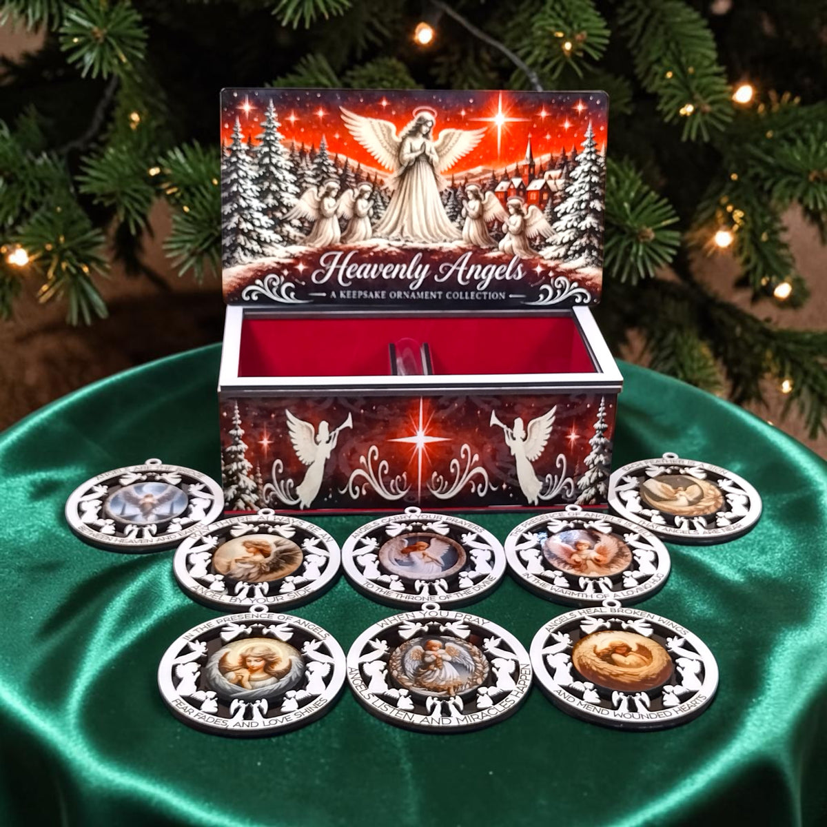 Heavenly Angels Ruby Red Ornament Keepsake Collection – Set of 8