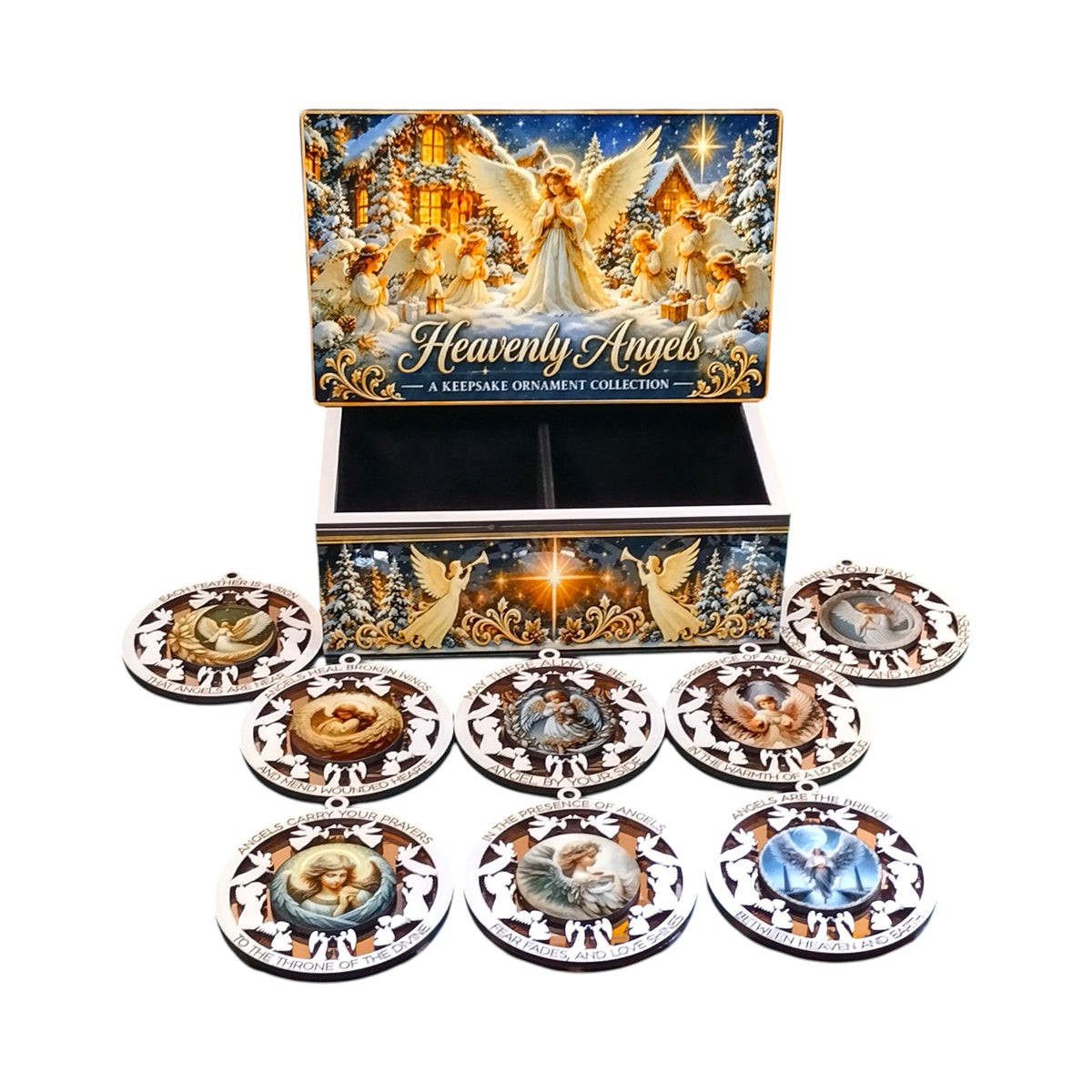 Heavenly Angels Mirrored Gold Ornament Keepsake Collection – Set of 8