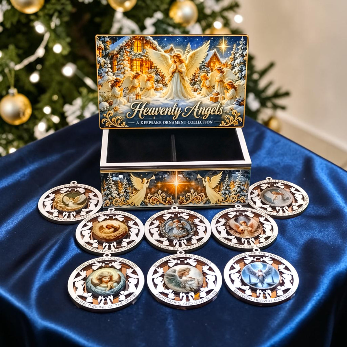Heavenly Angels Mirrored Gold Ornament Keepsake Collection – Set of 8