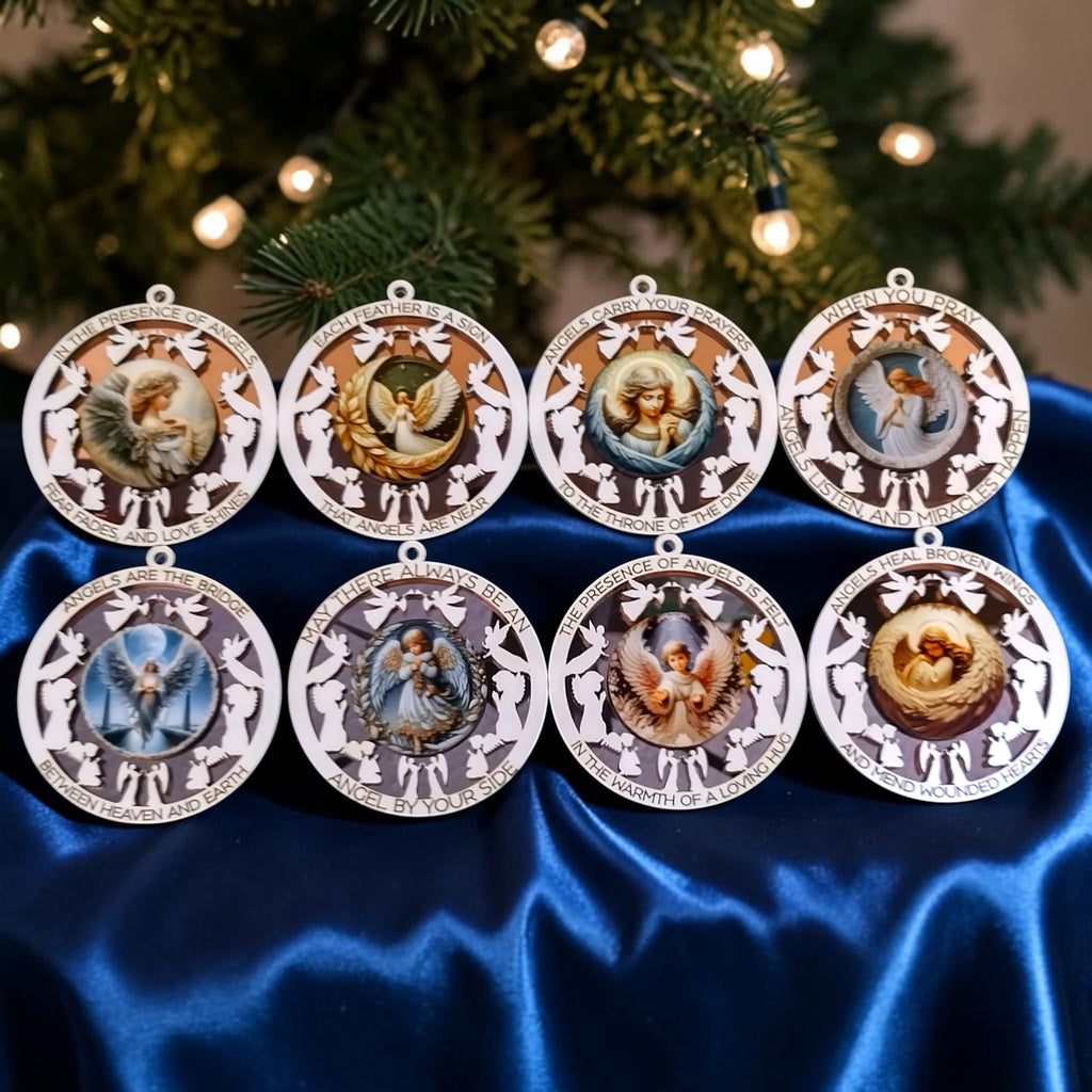 Heavenly Angels Mirrored Gold Ornament Keepsake Collection – Set of 8