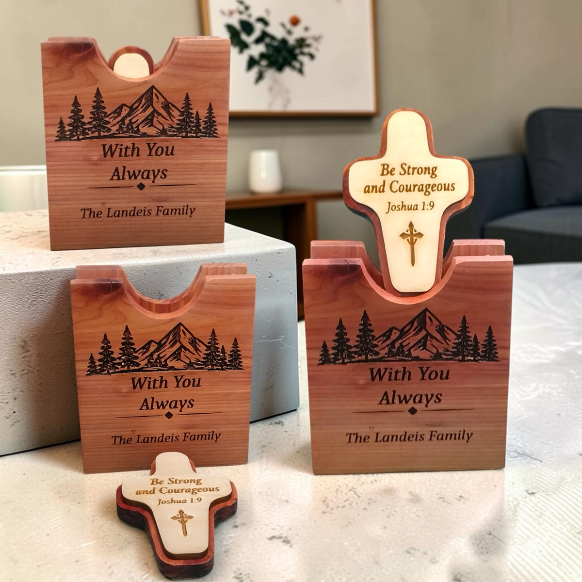 Personalized Pocket Cross & Cedar Keepsake Holder