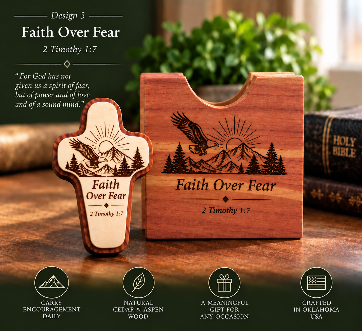 Personalized Pocket Cross & Cedar Keepsake Holder