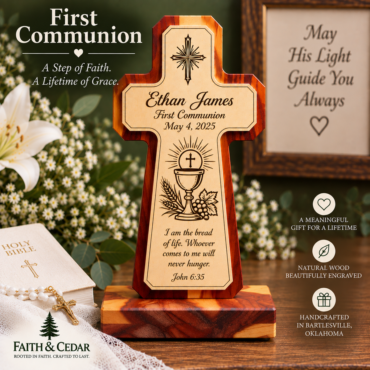 Personalized Christian Cross – Handcrafted Wooden Keepsake