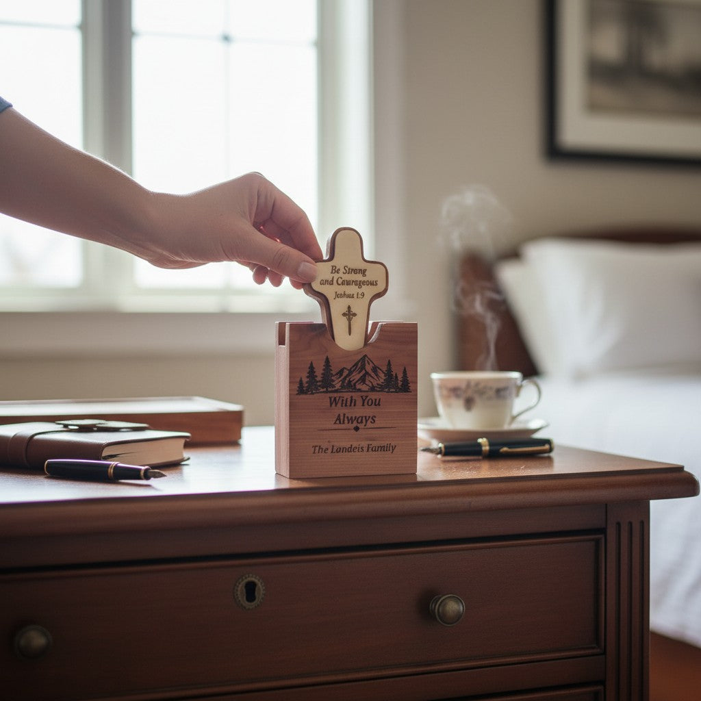 Personalized Pocket Cross & Cedar Keepsake Holder