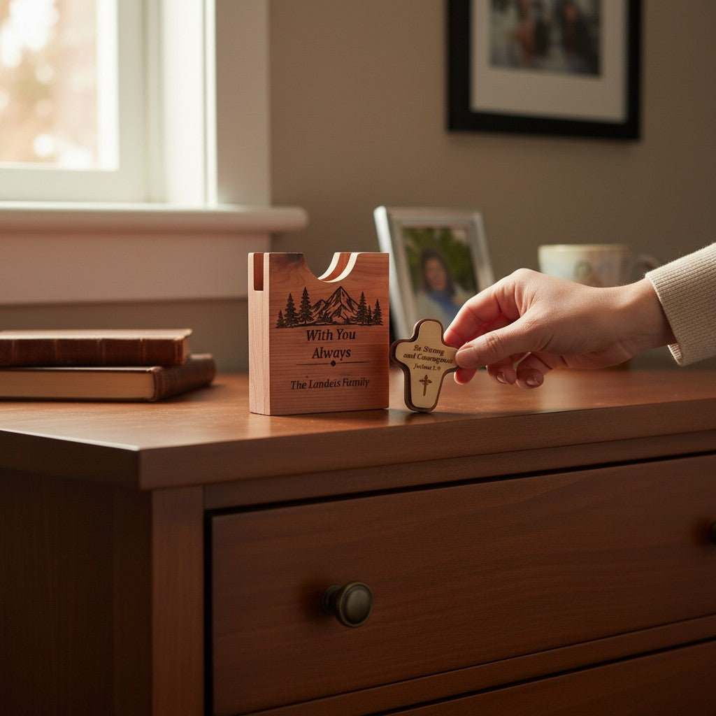 Personalized Pocket Cross & Cedar Keepsake Holder