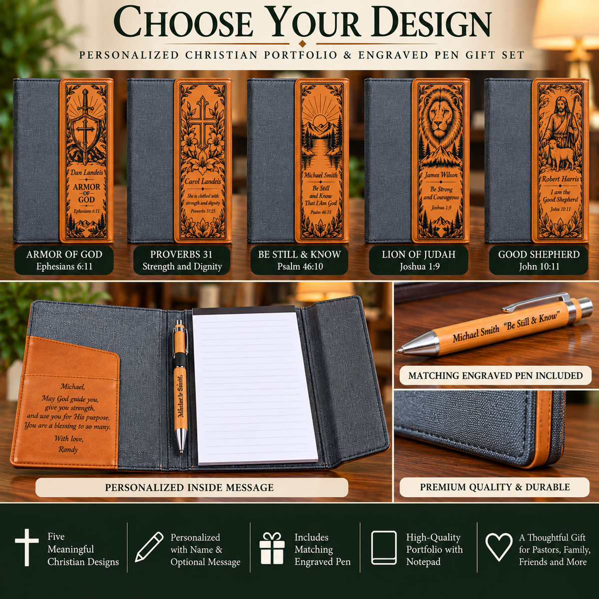 Personalized Christian Portfolio & Engraved Pen Gift Set