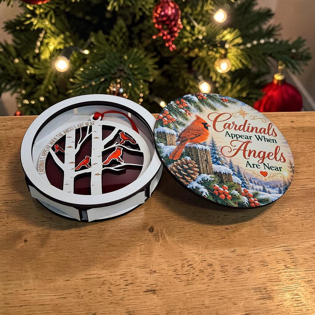 Cardinal Is Near – Christmas Ornament & Personalized Keepsake Box