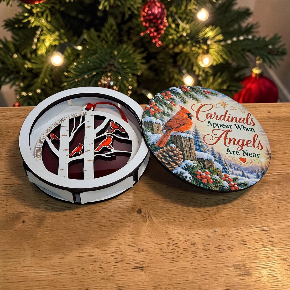 Cardinal Is Near – Christmas Ornament & Personalized Keepsake Box
